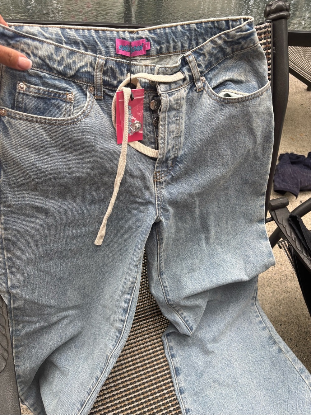 Edikted Light Blue Relaxed Denim Jeans with Drawstring